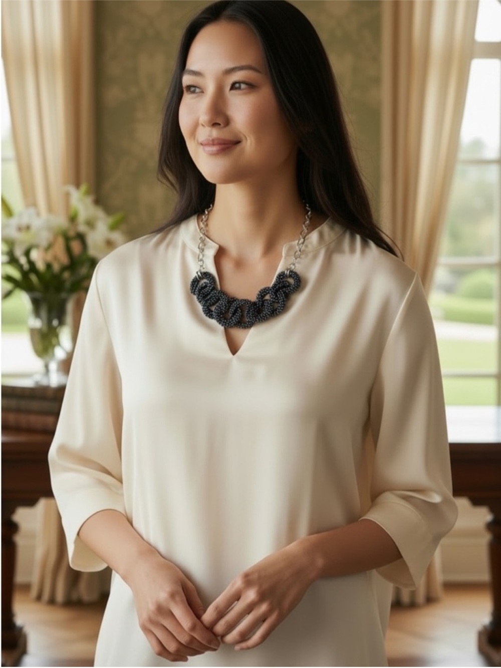 Talbots Indigo Blue Faceted Bead Statement Necklace NWT 20” + 3” Ext - Picture 6 of 11